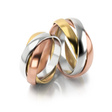 Roumee Eheringe "Triad Entwine Bands" in Gelbgold, Weißgold & Rotgold